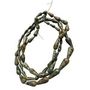 Set of 3 Teardrop Shaped Natural Green African Jasper Bead Strands